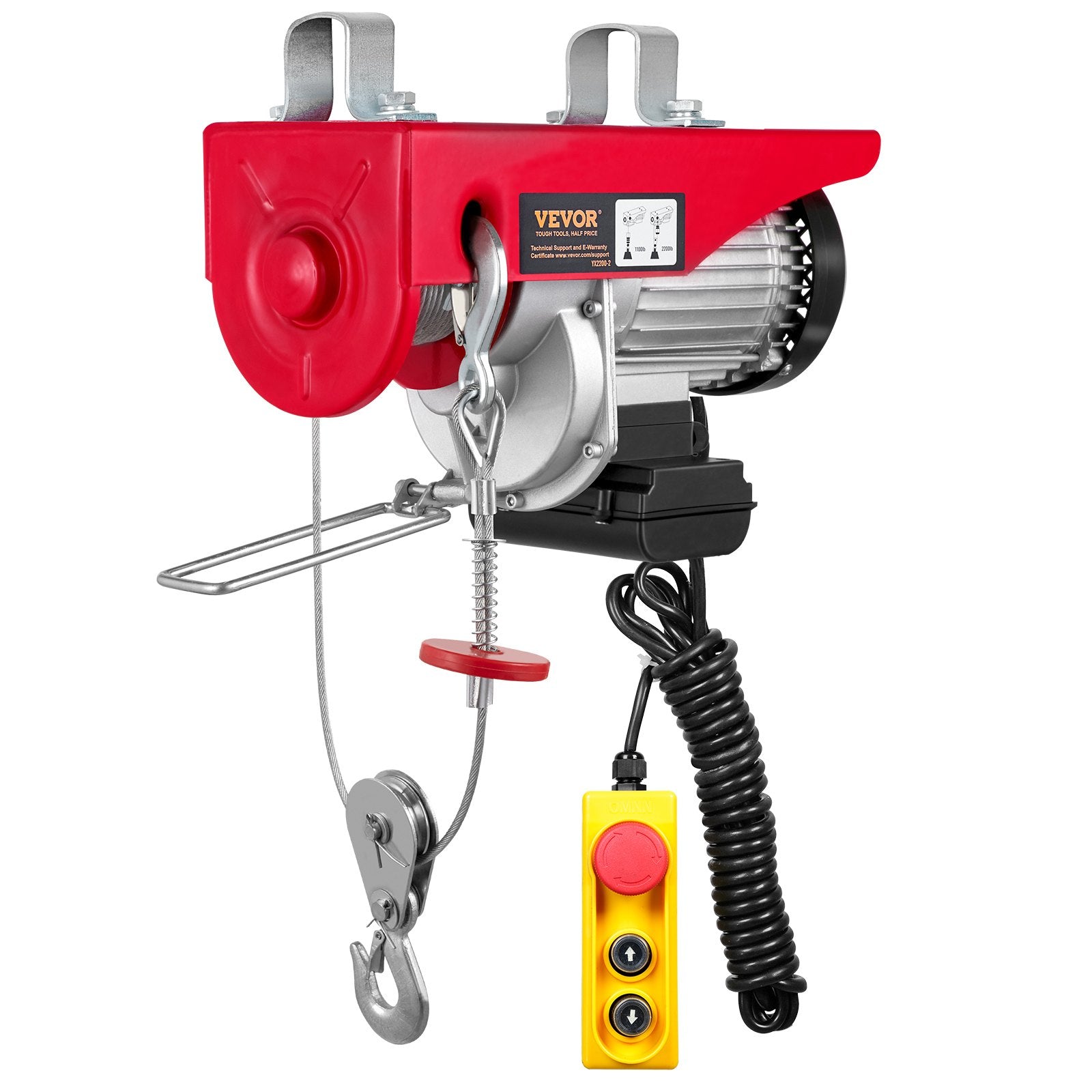 VEVOR electric hoist, 1000 kg lifting capacity, 1600 W, 220 V steel wire rope winch with 4.3 m remote control, 12 m lifting height (single rope), pure copper motor, for garage, warehouse, factory
