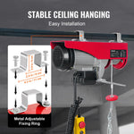 VEVOR electric hoist, 1000 kg lifting capacity, 1600 W, 220 V steel wire rope winch with 4.3 m remote control, 12 m lifting height (single rope), pure copper motor, for garage, warehouse, factory