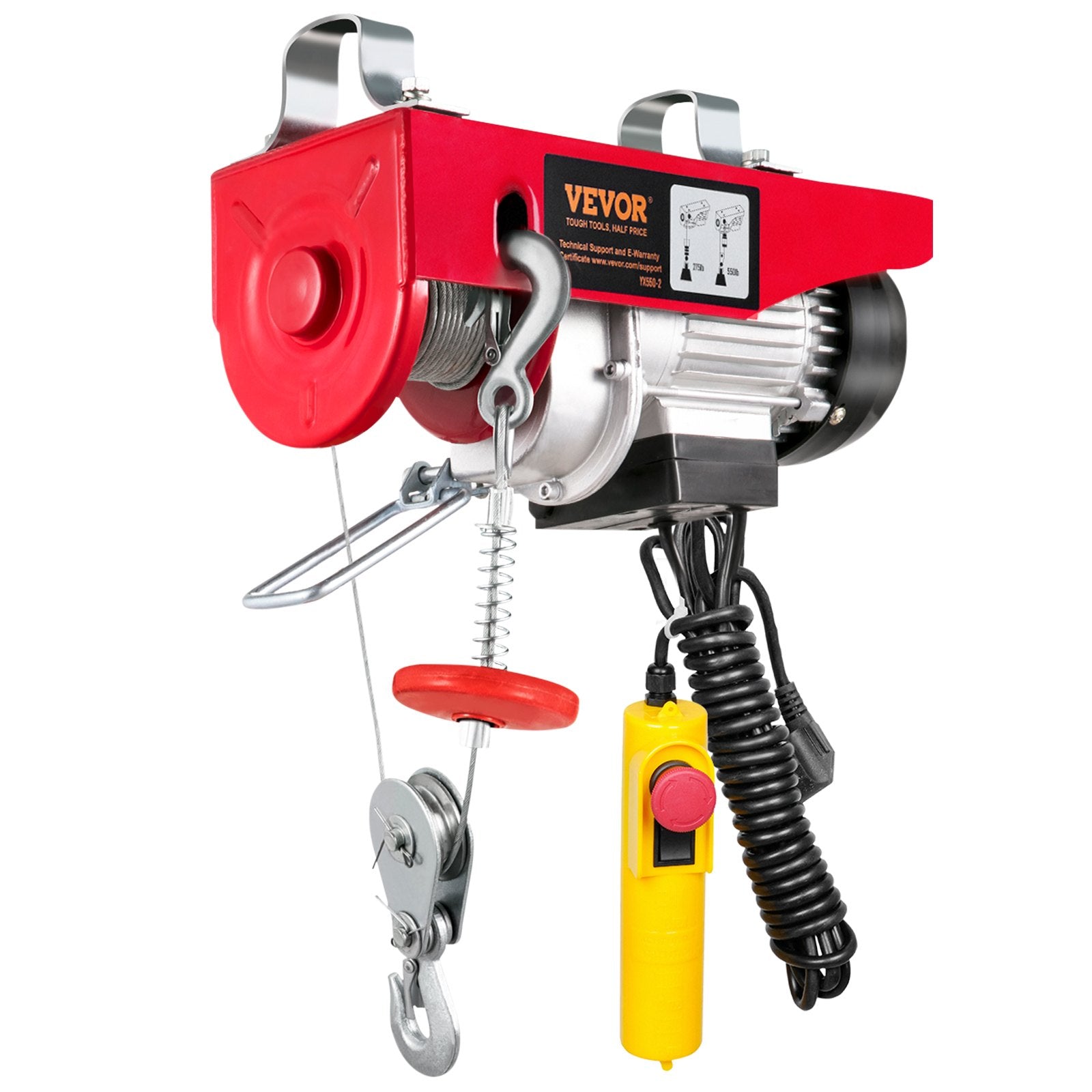 VEVOR electric hoist, 250 kg lifting capacity, 510W 220V steel wire winch, 12 m lifting height, pure copper motor, 4.2 m cable remote control, for garages and warehouses