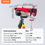 VEVOR electric hoist, 250 kg lifting capacity, 510W 220V steel wire winch, 12 m lifting height, pure copper motor, 4.2 m cable remote control, for garages and warehouses