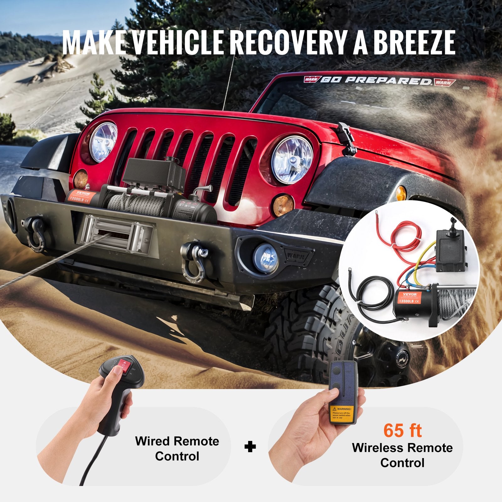 VEVOR electric truck winch - 6123 kg with steel cable, IP65 waterproof, remote control
