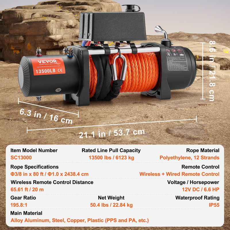 VEVOR raske elektriline veoauto vints 6,12 kg - sünteetiline tross, veekindel, kaugjuhtimispuldiga