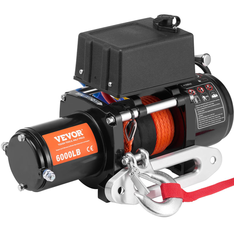 VEVOR elektriskā vinča kravas auto vajadzībām, 2722 kg vilkšanas jauda, ar sintētisko trosi, ūdensizturīga, ar tālvadības pulti