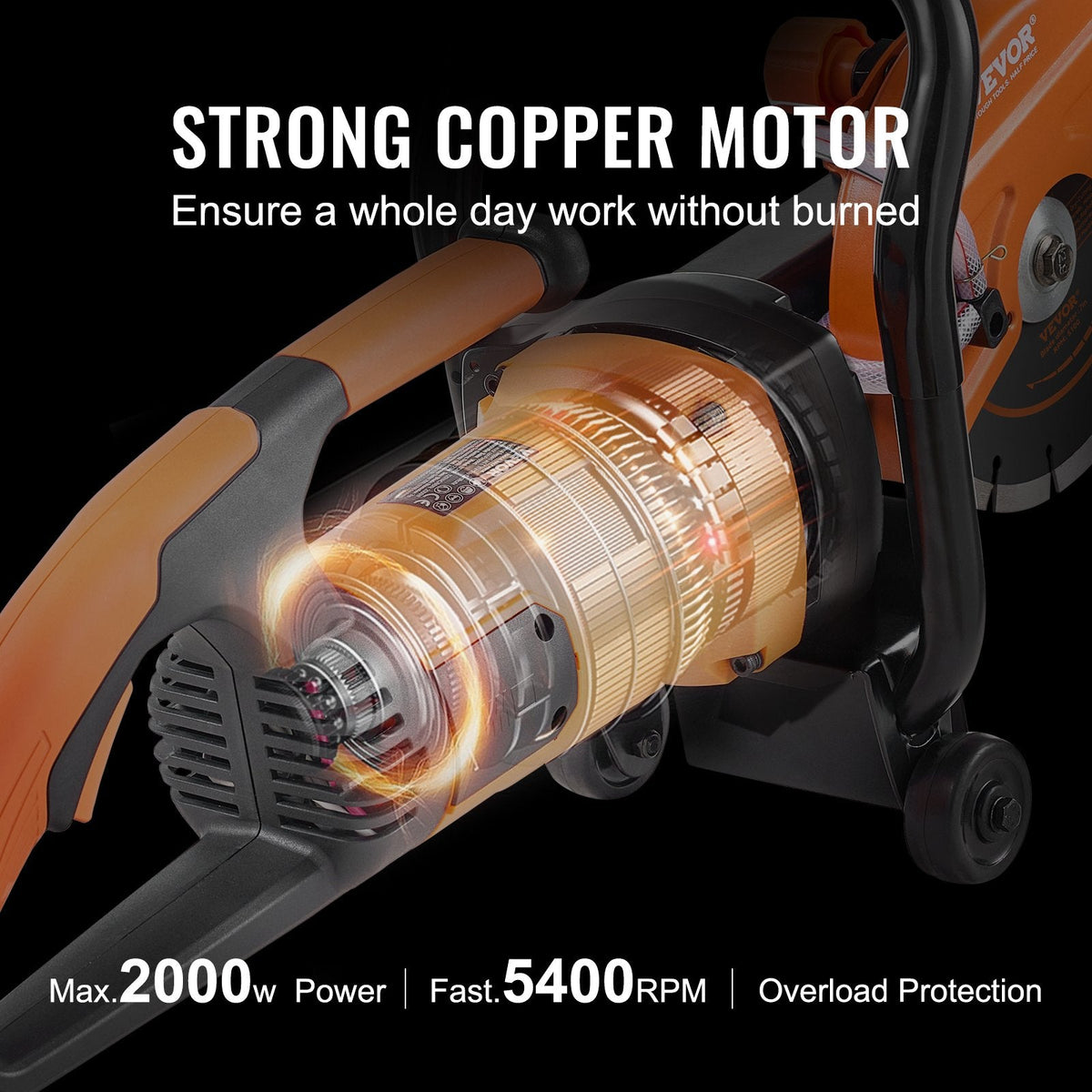 VEVOR elektriskais betona zāģis, 180 mm ripzāģis ar 2000 W jaudu, maksimālais griešanas dziļums 64 mm, piemērots mitrai un sausai griešanai, ar ūdens padeves līniju, sūkni un griezējdisku, paredzēts akmens un ķieģeļu griešanai