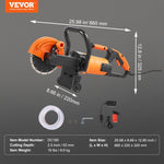 VEVOR elektriskais betona zāģis, 180 mm ripzāģis ar 2000 W jaudu, maksimālais griešanas dziļums 64 mm, piemērots mitrai un sausai griešanai, ar ūdens padeves līniju, sūkni un griezējdisku, paredzēts akmens un ķieģeļu griešanai