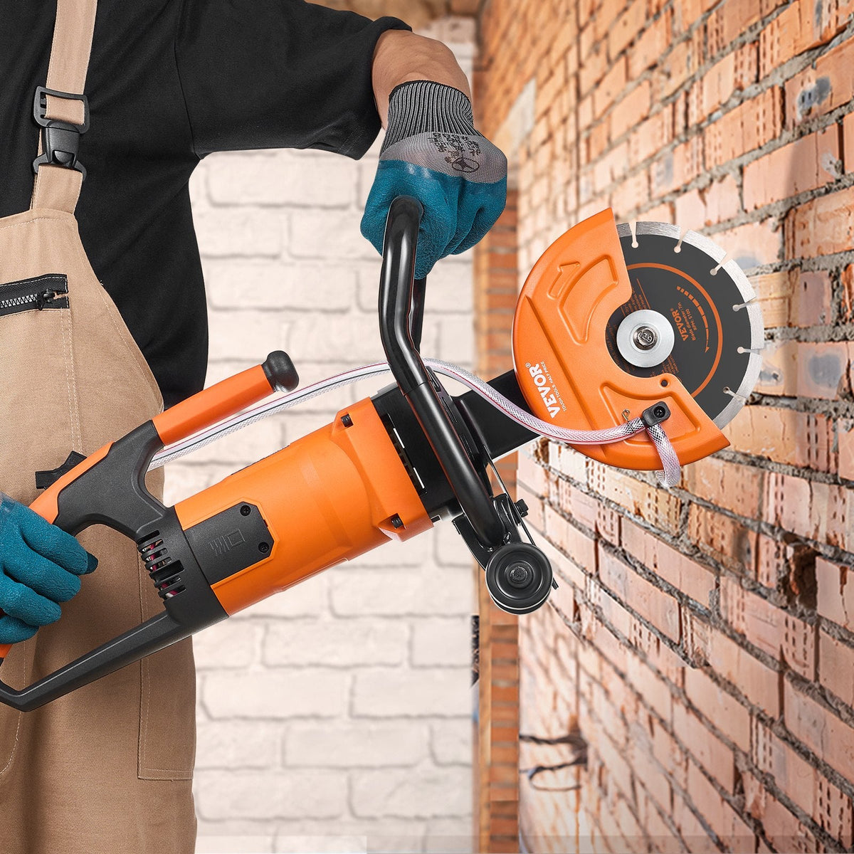 VEVOR elektriskais betona zāģis, 180 mm ripzāģis ar 2000 W jaudu, maksimālais griešanas dziļums 64 mm, piemērots mitrai un sausai griešanai, ar ūdens padeves līniju, sūkni un griezējdisku, paredzēts akmens un ķieģeļu griešanai