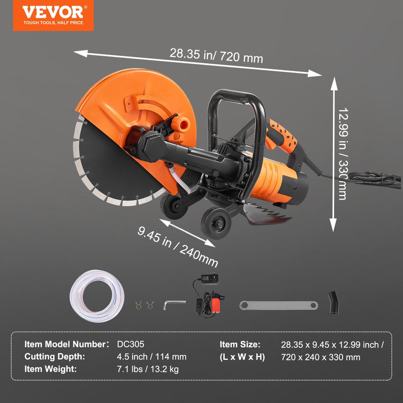 VEVOR 305 mm betona zāģis, 2800 W bruģa un betona griezējs, jaudīgs elektriskais griešanas instruments precīzai un efektīvai betona apstrāde