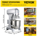 VEVOR komerciālais mikseris, 10L, 500W, regulējams, 220V, statīva mikseris mīklas gatavošanai