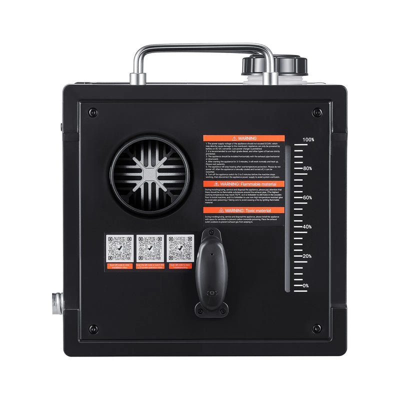 Dīzeļsildītājs 8 kW, 220V un 12V, pārnēsājams ar Bluetooth vadību, tālvadības pulti, LCD ekrānu un 7 l tvertni