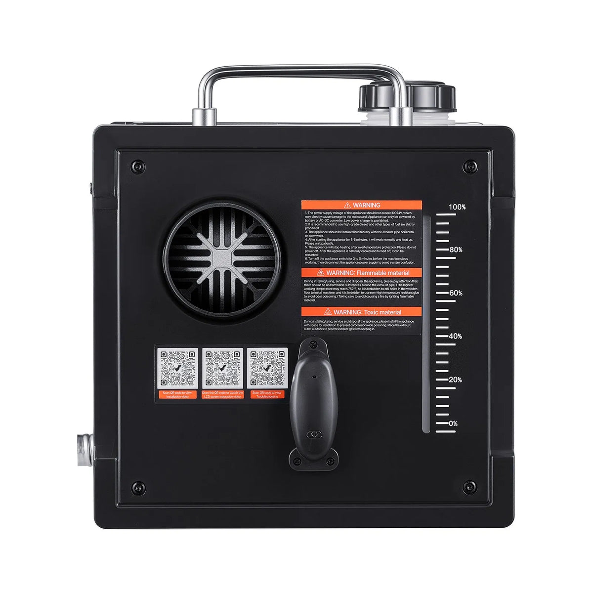 Dīzeļsildītājs 8 kW, 220V un 12V, pārnēsājams ar Bluetooth vadību, tālvadības pulti, LCD ekrānu un 7 l tvertni