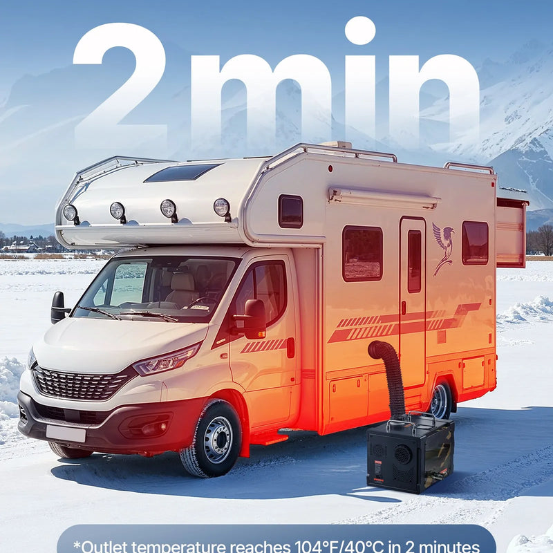 Dīzeļsildītājs 8 kW, 220V un 12V, pārnēsājams ar Bluetooth vadību, tālvadības pulti, LCD ekrānu un 7 l tvertni