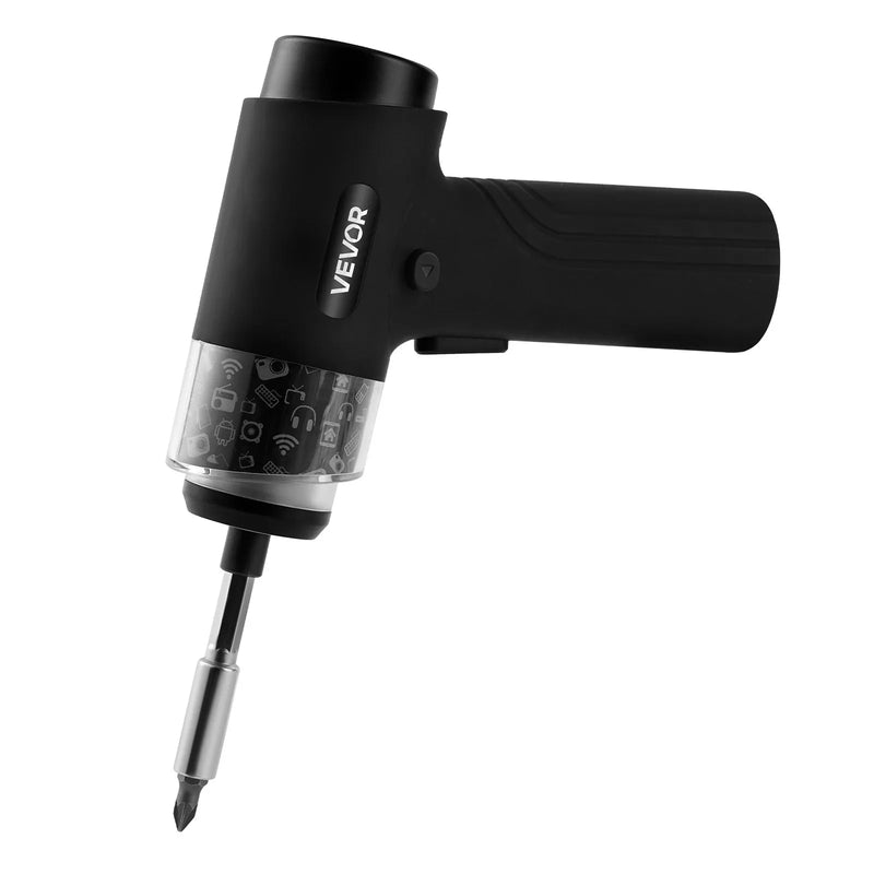 VEVOR elektriskais skrūvgriezis ar 7 griezes momenta iestatījumiem (0,5–5 N·m), 2500 mAh akumulatoru, 32 gab. 1/4 collu uzgaļu komplektu, digitālo displeju, LED apgaismojumu un Type-C uzlādi, piemērots mēbeļu un elektroiekārtu remontam