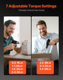 VEVOR elektriskais skrūvgriezis ar 7 griezes momenta iestatījumiem (0,5–5 N·m), 2500 mAh akumulatoru, 32 gab. 1/4 collu uzgaļu komplektu, digitālo displeju, LED apgaismojumu un Type-C uzlādi, piemērots mēbeļu un elektroiekārtu remontam