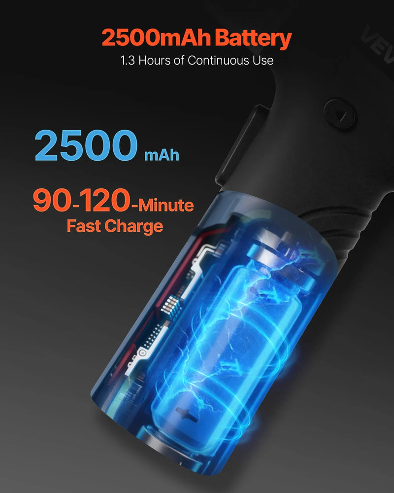 VEVOR elektriskais skrūvgriezis ar 7 griezes momenta iestatījumiem (0,5–5 N·m), 2500 mAh akumulatoru, 32 gab. 1/4 collu uzgaļu komplektu, digitālo displeju, LED apgaismojumu un Type-C uzlādi, piemērots mēbeļu un elektroiekārtu remontam