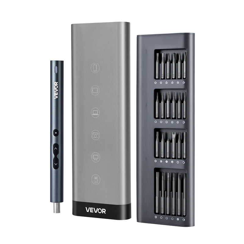 VEVOR elektriskais precīzijas skrūvgriežu komplekts ar 48 magnētiskiem uzgaļiem, mini elektrisko skrūvgriezi un magnētisku uzglabāšanas kārbu, S2 tērauda uzgaļiem, LED apgaismojumu un Type-C uzlādi, piemērots telefonu, klēpjdatoru un elektronikas remontam
