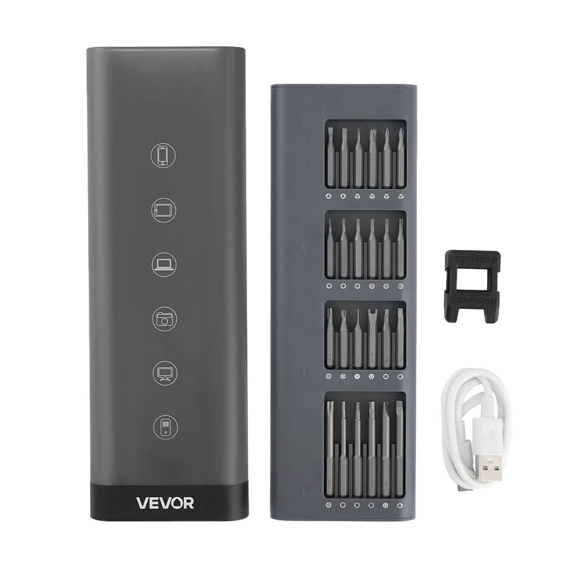 VEVOR elektriskais precīzijas skrūvgriežu komplekts ar 48 magnētiskiem uzgaļiem, mini elektrisko skrūvgriezi un magnētisku uzglabāšanas kārbu, S2 tērauda uzgaļiem, LED apgaismojumu un Type-C uzlādi, piemērots telefonu, klēpjdatoru un elektronikas remontam