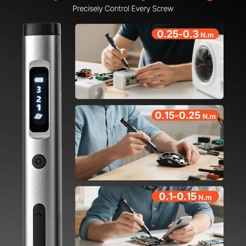 VEVOR elektriskais precīzais skrūvgriežu komplekts, mini elektriskais skrūvgriezis ar 52 magnētiskiem uzgaļiem no S2 tērauda, magnētiska uzglabāšanas kārba, LED apgaismojums, Type-C uzlāde elektronikas remontam