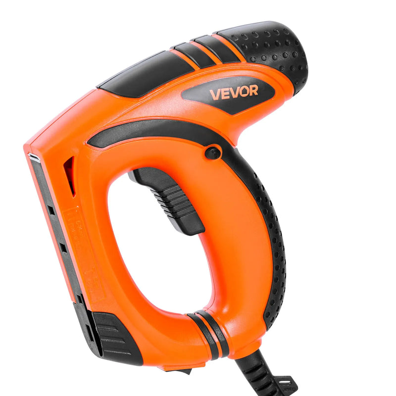 VEVOR elektriskā naglu un skavu pistole 2 in 1, 18 G (1,2 mm) naglas līdz 15 mm, komplektā 1000 skavas un 1000 naglas, ar pretbuksēšanas gumijas rokturi, piemērota kokapstrādei un DIY projektiem