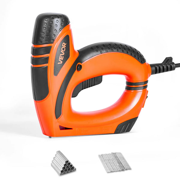 VEVOR elektriskā naglu un skavu pistole 2 in 1, 18 G (1,2 mm) naglas līdz 15 mm, komplektā 1000 skavas un 1000 naglas, ar pretbuksēšanas gumijas rokturi, piemērota kokapstrādei un DIY projektiem