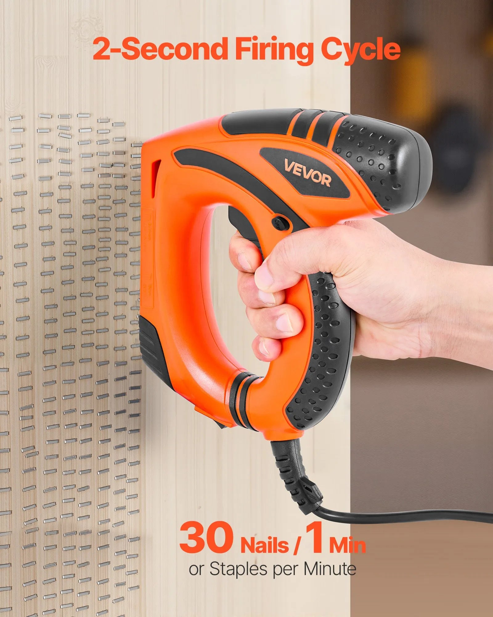 VEVOR elektriskā naglu un skavu pistole 2 in 1, 18 G (1,2 mm) naglas līdz 15 mm, komplektā 1000 skavas un 1000 naglas, ar pretbuksēšanas gumijas rokturi, piemērota kokapstrādei un DIY projektiem