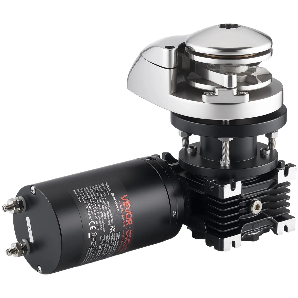 VEVOR vertikāla enkura vinča laivām, 12 V līdzstrāva 600 W, piemērota 6,35 mm ķēdei vai 14,3–15,9 mm neilona virvei, maksimālā vilkme 320 kg, 316 nerūsējošā tērauda konstrukcija, laivām 6–11 m