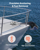 VEVOR vertikāla enkura vinča laivām, 12 V līdzstrāva 600 W, piemērota 6,35 mm ķēdei vai 14,3–15,9 mm neilona virvei, maksimālā vilkme 320 kg, 316 nerūsējošā tērauda konstrukcija, laivām 6–11 m