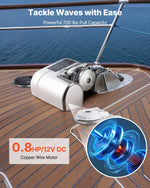 VEVOR horizontāla enkura vinča laivām, 12 V līdzstrāva 600 W, paredzēta 6,35 mm ķēdei vai 14,3–15,9 mm neilona virvei, maksimālā vilkme 260 kg, 316 nerūsējošais tērauds, laivām 7–9 m