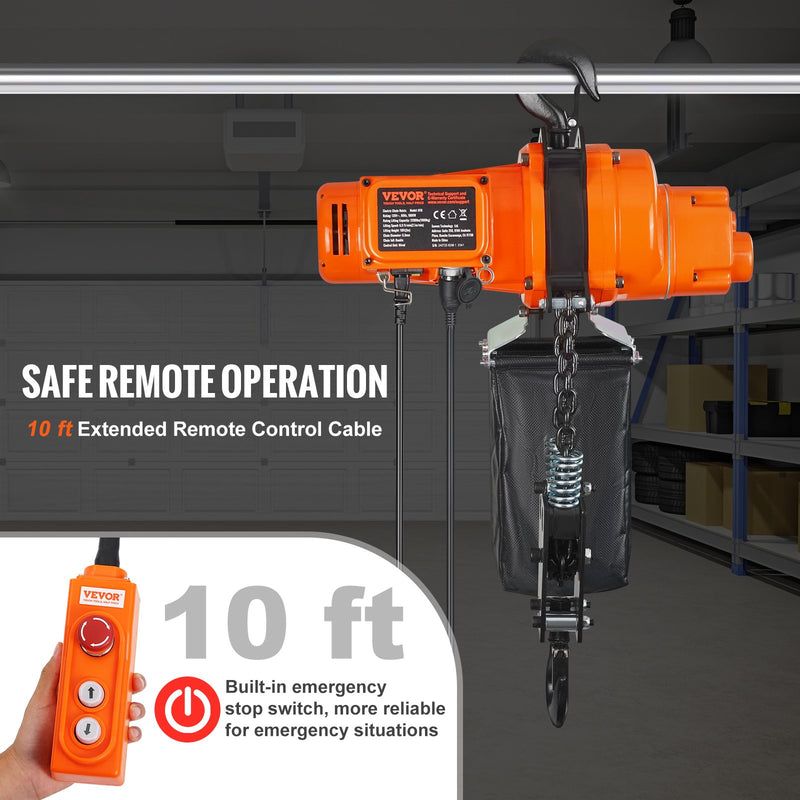 VEVOR electric chain hoist, single phase crane hoist, 1000 kg lifting capacity, 3 m lifting height