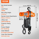VEVOR electric chain hoist, single phase crane hoist, 1000 kg lifting capacity, 3 m lifting height