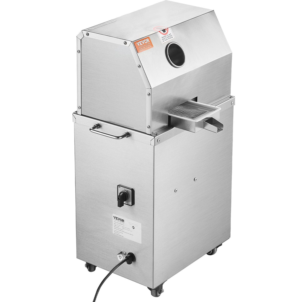 VEVOR 800W elektriskā cukurniedru sulas spiede – 300 kg/h ražība, 3 nerūsējošā tērauda ruļļi, 62 mm ieplūdes atvere