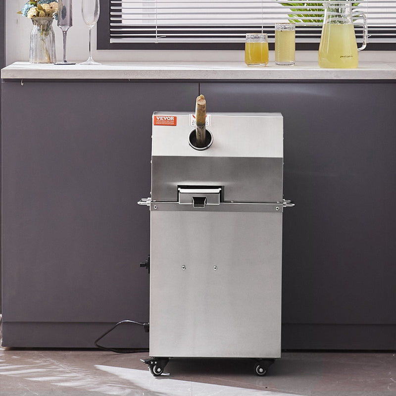 VEVOR 800W elektriskā cukurniedru sulas spiede – 300 kg/h ražība, 3 nerūsējošā tērauda ruļļi, 62 mm ieplūdes atvere