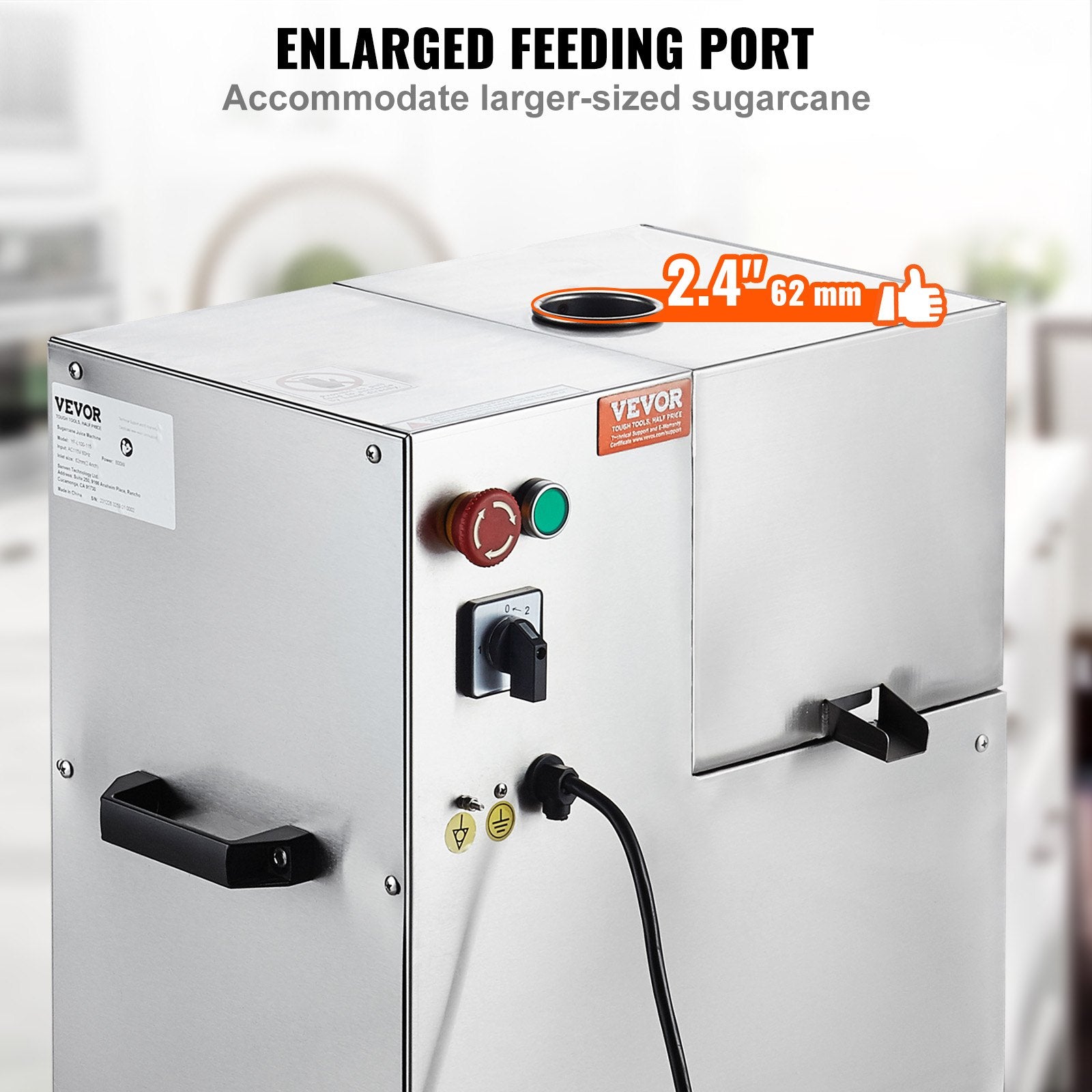 VEVOR 800W elektriskā cukurniedru spiede, 300 kg/h izeja, 4 ruļļi, 60 mm ieeja