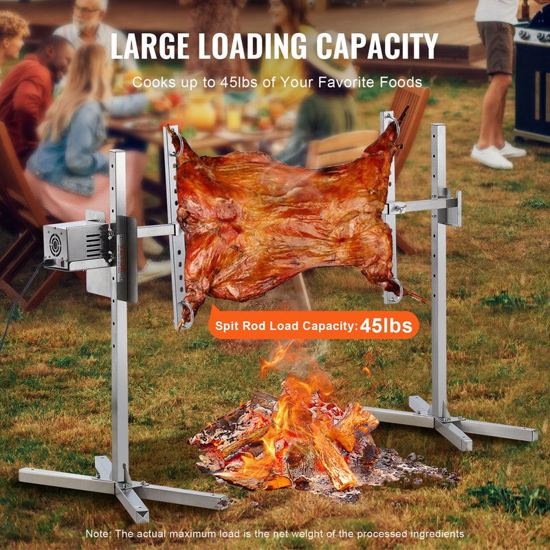 VEVOR 116,8 cm elektrisks BBQ rotējošais grila komplekts, nerūsējošā tērauda grils, cūkai vai jēram līdz 40,8 kg