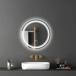VEVOR LED vannas istabas spogulis, 60 cm apaļš LED sienas spogulis ar priekšējo un aizmugurējo apgaismojumu, pretaizsvīšanas funkciju un atmiņu, bezpakāpju 3 krāsu temperatūras regulējams apgaismojums