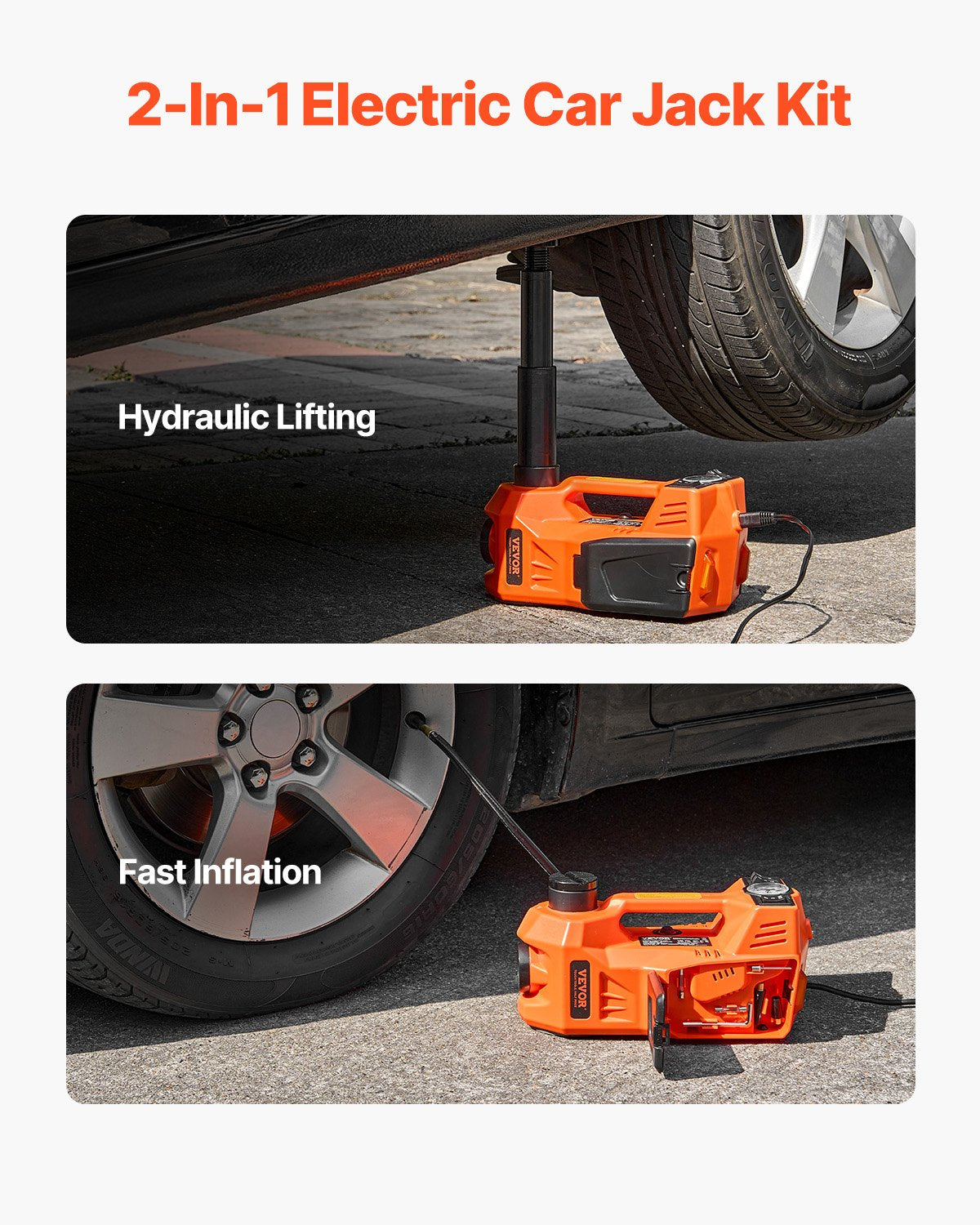 VEVOR Adjustable electric car jack 5 tonnes, set with hammer
