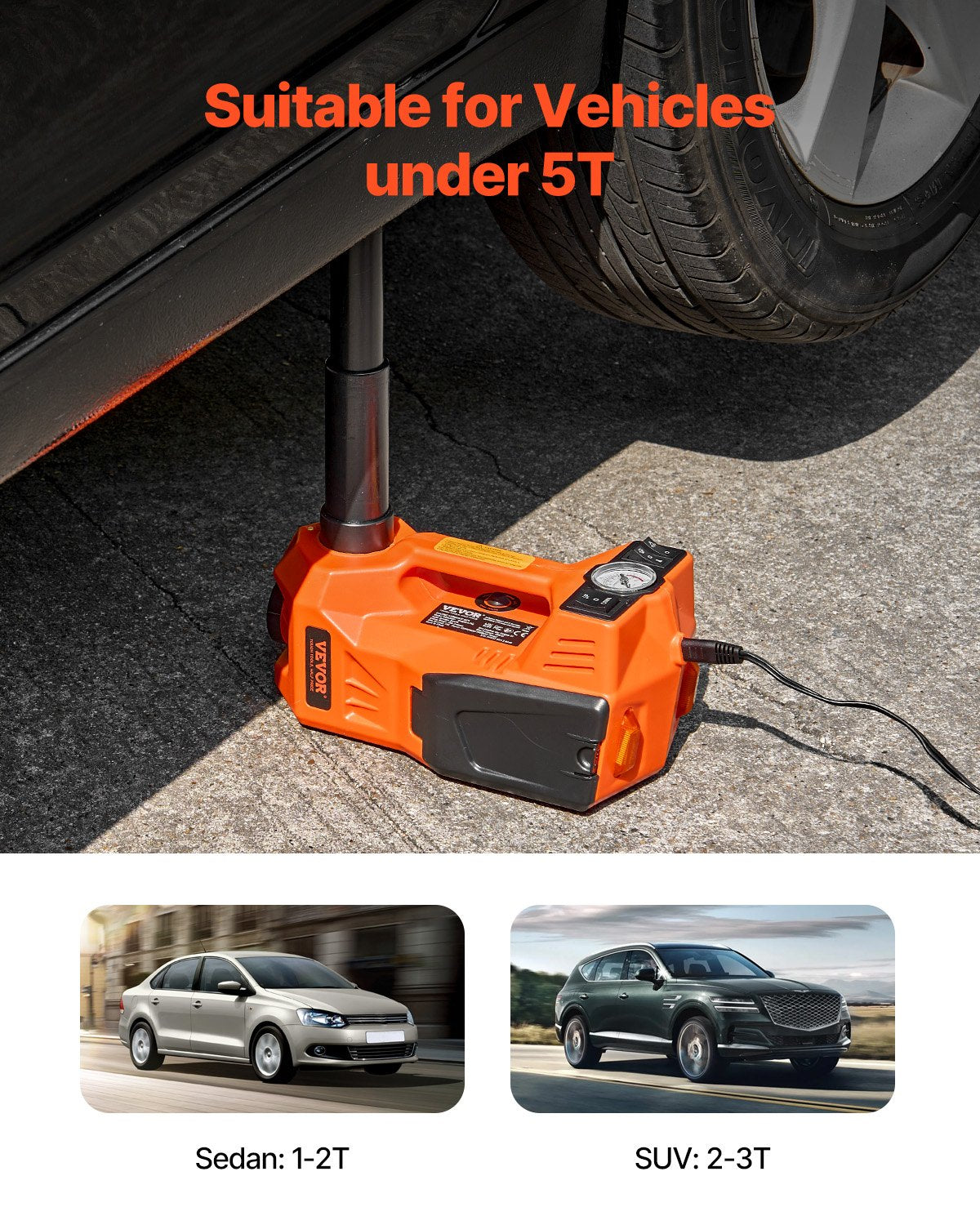 VEVOR Adjustable electric car jack 5 tonnes, set with hammer