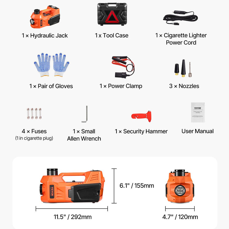 VEVOR Regulējams elektriskais automašīnas domkrats 5 tonnas, komplekts ar āmuru