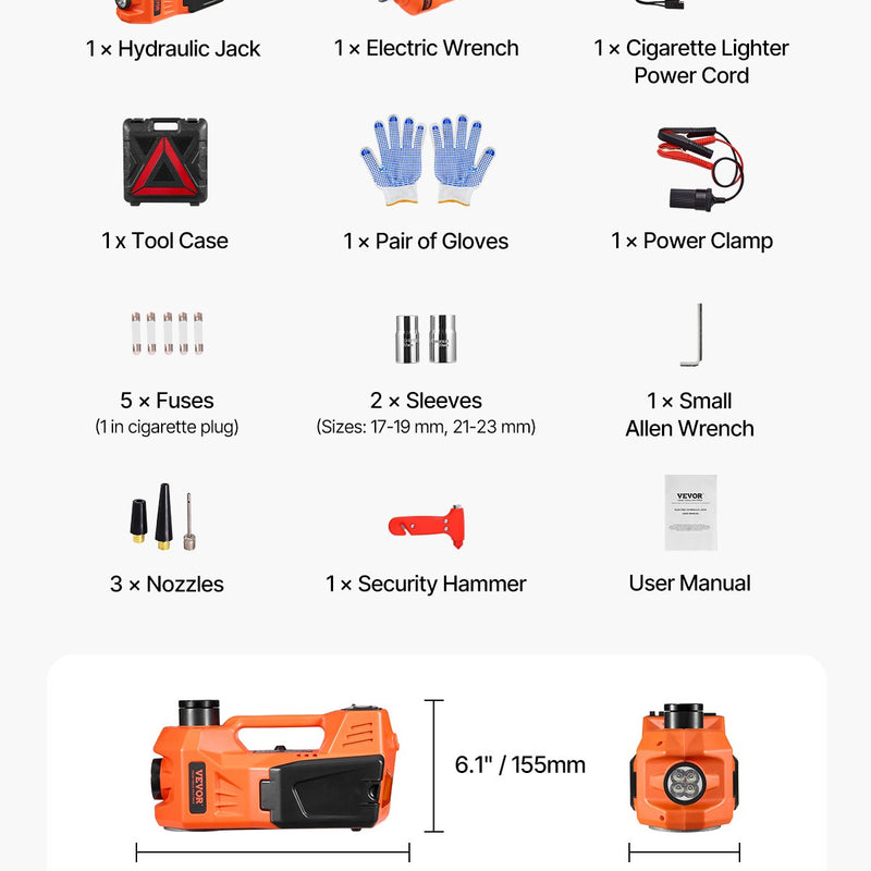 VEVOR Elektriskais automašīnas domkrats 5 tonnas, komplekts ar elektrisko triecienatslēgu