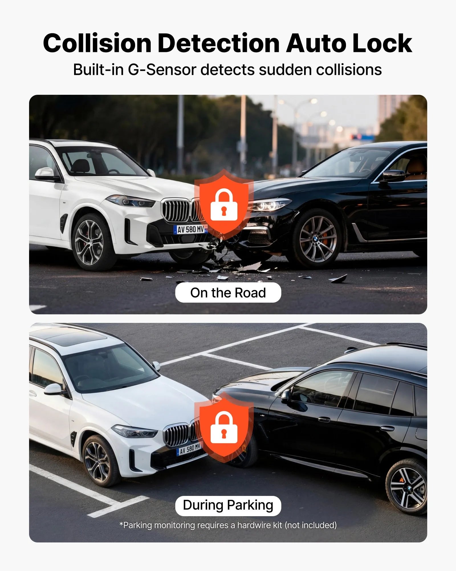 VEVOR auto videoreģistrators ar priekšējo un aizmugurējo kameru 4K + 1080p, 64 GB karte komplektā, dubultkanālu kamera ar GPS, G-sensoru, 129°/125° skata leņķi, 80,8 mm skārienekrānu, ciklisko ierakstu un stāvvietas režīmu