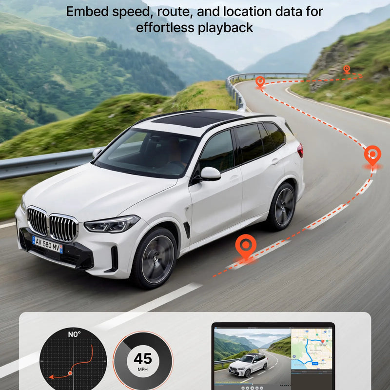 VEVOR auto videoreģistrators ar priekšējo un aizmugurējo kameru 4K + 1080p, 64 GB karte komplektā, dubultkanālu kamera ar GPS, G-sensoru, 129°/125° skata leņķi, 80,8 mm skārienekrānu, ciklisko ierakstu un stāvvietas režīmu