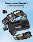 VEVOR auto videoreģistrators priekšējai un aizmugurējai kamerai 4K + 1080p, 32 GB karte komplektā, dubultkanālu kamera ar GPS, G-sensoru, 129°/125° skata leņķi, 80,8 mm ekrānu, ciklisko ierakstu un stāvvietas režīmu