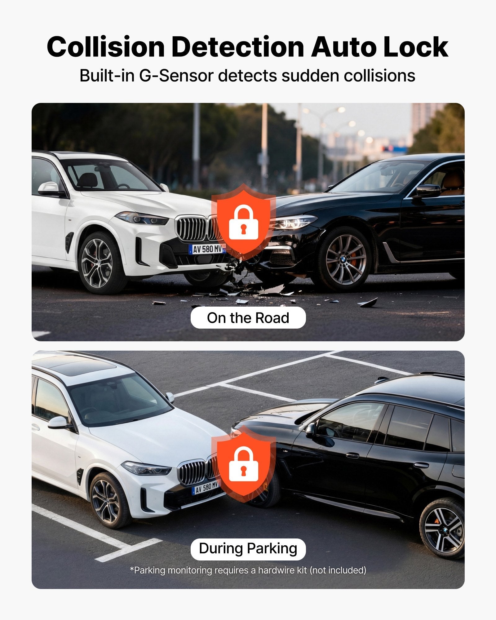 VEVOR auto videoreģistrators priekšējai un aizmugurējai kamerai 4K + 1080p, 32 GB karte komplektā, dubultkanālu kamera ar GPS, G-sensoru, 129°/125° skata leņķi, 80,8 mm ekrānu, ciklisko ierakstu un stāvvietas režīmu