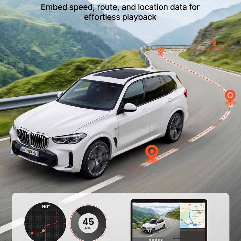 VEVOR auto videoreģistrators priekšējai un aizmugurējai kamerai 4K + 1080p, 32 GB karte komplektā, dubultkanālu kamera ar GPS, G-sensoru, 129°/125° skata leņķi, 80,8 mm ekrānu, ciklisko ierakstu un stāvvietas režīmu