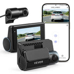 VEVOR auto videoreģistrators ar priekšējo un aizmugurējo kameru 4K + 1080p, WiFi lietotnes vadība, dubultkanālu kamera ar GPS, G-sensoru, 123°/125° skata leņķi, 76,2 mm ekrānu, ciklisko ierakstu un stāvvietas režīmu