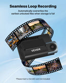 VEVOR auto videoreģistrators ar priekšējo un aizmugurējo kameru 4K + 1080p, WiFi lietotnes vadība, dubultkanālu kamera ar GPS, G-sensoru, 123°/125° skata leņķi, 76,2 mm ekrānu, ciklisko ierakstu un stāvvietas režīmu
