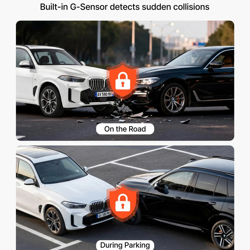 VEVOR auto videoreģistrators ar priekšējo un aizmugurējo kameru 4K + 1080p, WiFi lietotnes vadība, dubultkanālu kamera ar GPS, G-sensoru, 123°/125° skata leņķi, 76,2 mm ekrānu, ciklisko ierakstu un stāvvietas režīmu