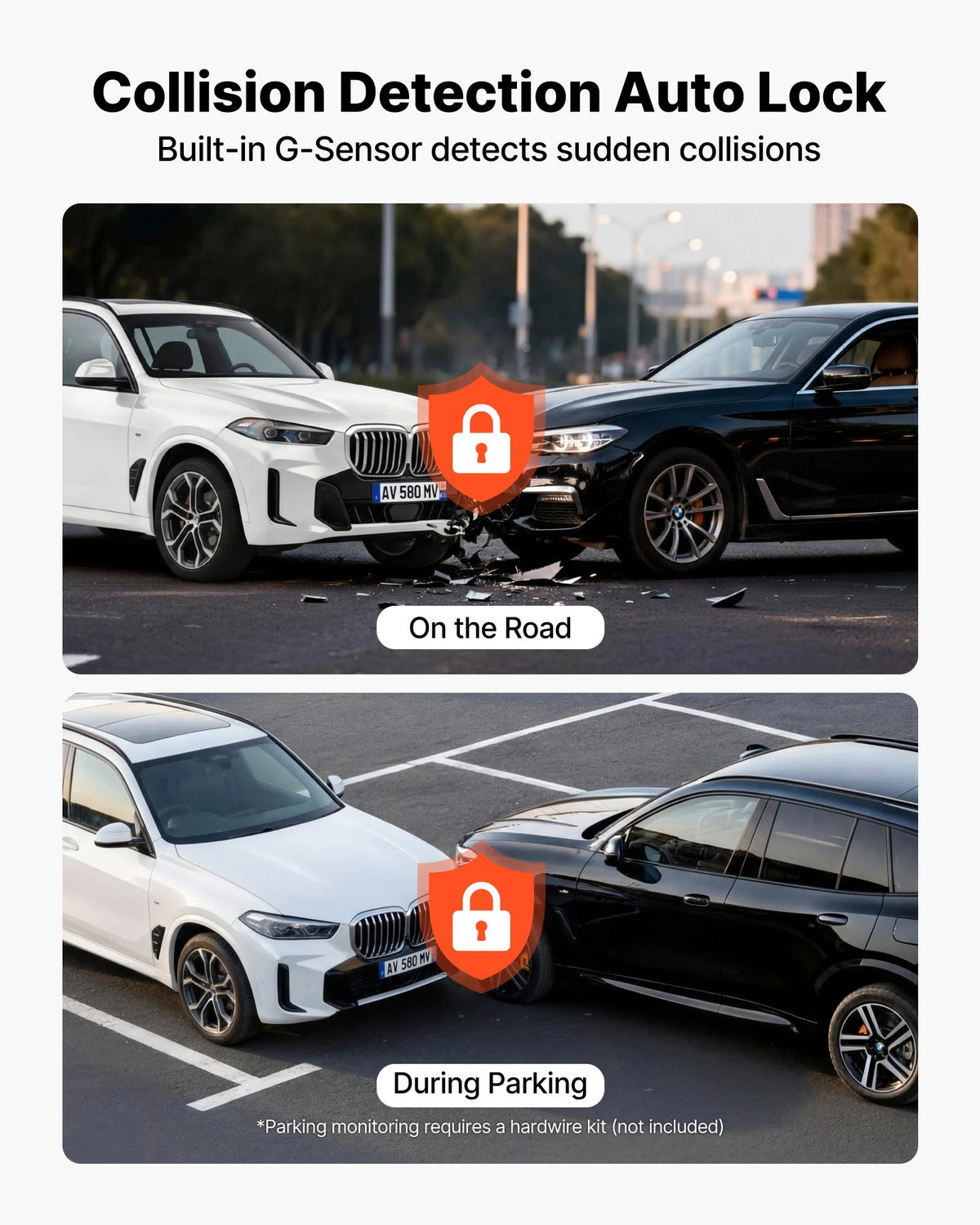 VEVOR auto videoreģistrators ar priekšējo un aizmugurējo kameru 4K + 1080p, WiFi lietotnes vadība, dubultkanālu kamera ar GPS, G-sensoru, 123°/125° skata leņķi, 76,2 mm ekrānu, ciklisko ierakstu un stāvvietas režīmu