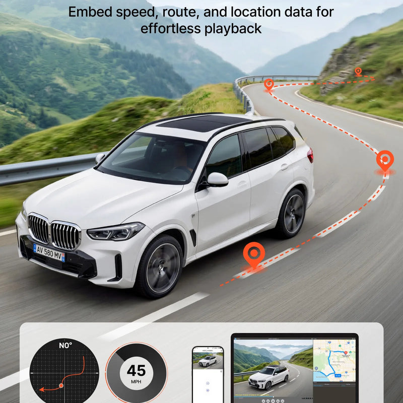 VEVOR auto videoreģistrators ar priekšējo un aizmugurējo kameru 4K + 1080p, WiFi lietotnes vadība, dubultkanālu kamera ar GPS, G-sensoru, 123°/125° skata leņķi, 76,2 mm ekrānu, ciklisko ierakstu un stāvvietas režīmu