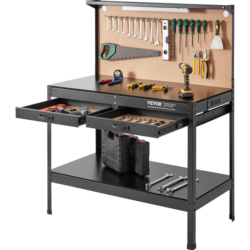 VEVOR multifunctional work table 122x61 cm with nail board and power outlet, up to 100kg