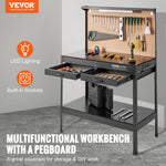VEVOR multifunkcionāls darba galds 122x61 cm ar naglu dēli un strāvas kontaktligzdu, līdz 100kg